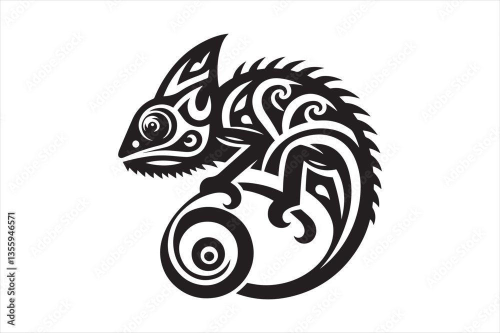 Chameleon Silhouette Vector with Curled Tail Chameleon Silhouette Vector with Curled Tail