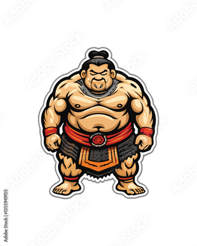 A majestic sumo wrestler, powerfully built, wearing a traditional mawashi, poised in a dynamic stance, displaying strength and athleticism.