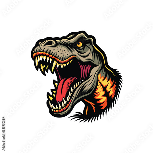 A ferocious Tyrannosaurus Rex, mouth agape in a powerful roar, detailed musculature, dramatic lighting, prehistoric jungle setting.