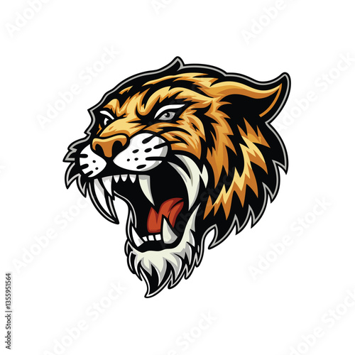 A dynamic illustration of a Smilodon fatalis, a saber-toothed cat, in mid-leap, showcasing its powerful muscles and impressive canines.  Show its ferocious expression.