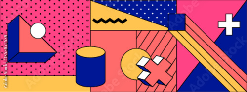 colorful geometric shapes composition in modern memphis art style vector illustration. Perfect for wallpaper, presentation design, or digital business content