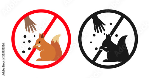 Do not feed squirrels, forbidden to feed wild animals, prohibition sign