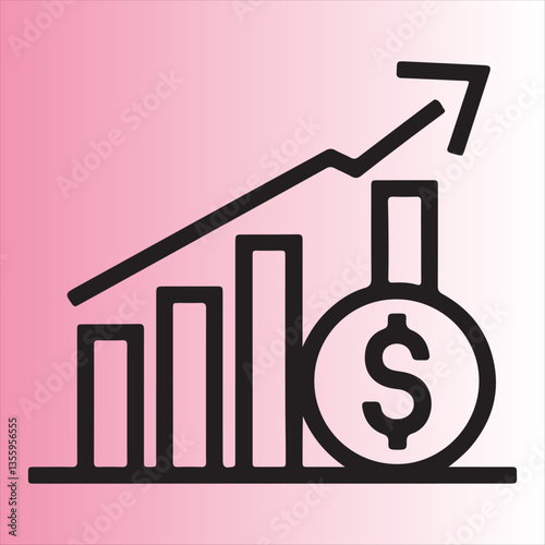 Financial Growth Line Art Icon,Business Success and Profit Increase Illustration,Money and Investment Growth Chart,Economic Progress and Revenue Growth Symbol
