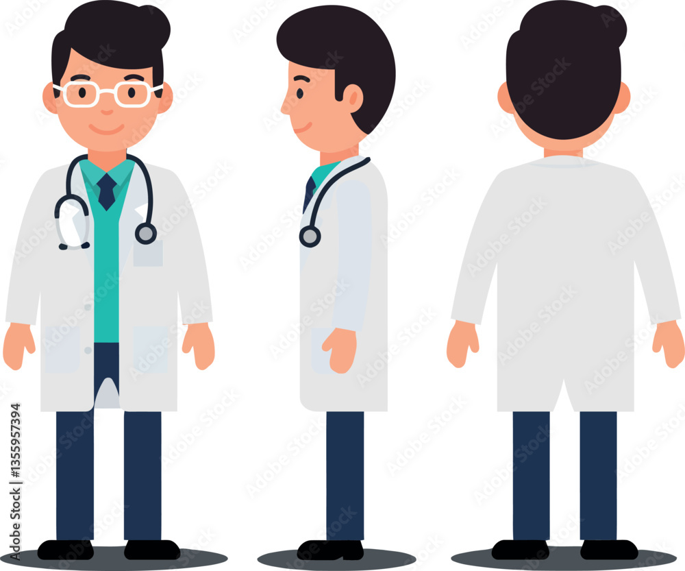 Friendly male doctor wearing glasses and a stethoscope in a flat vector illustration representing healthcare and professionalism Friendly male doctor wearing glasses and a stethoscope in a flat vector illustration representing healthcare and professionalism