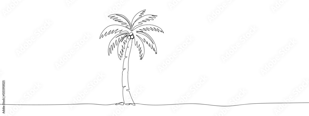Obraz premium continuous line coconut tree with transparent background editable stroke.