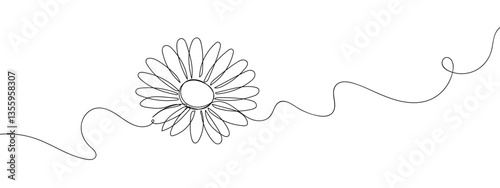 Continuous line daisy with transparent background editable stroke.