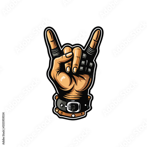 Create a clean vector illustration of a biker's hand making a "T" (or number 6) hand signal.  Show detailed fingers and a strong, masculine hand.