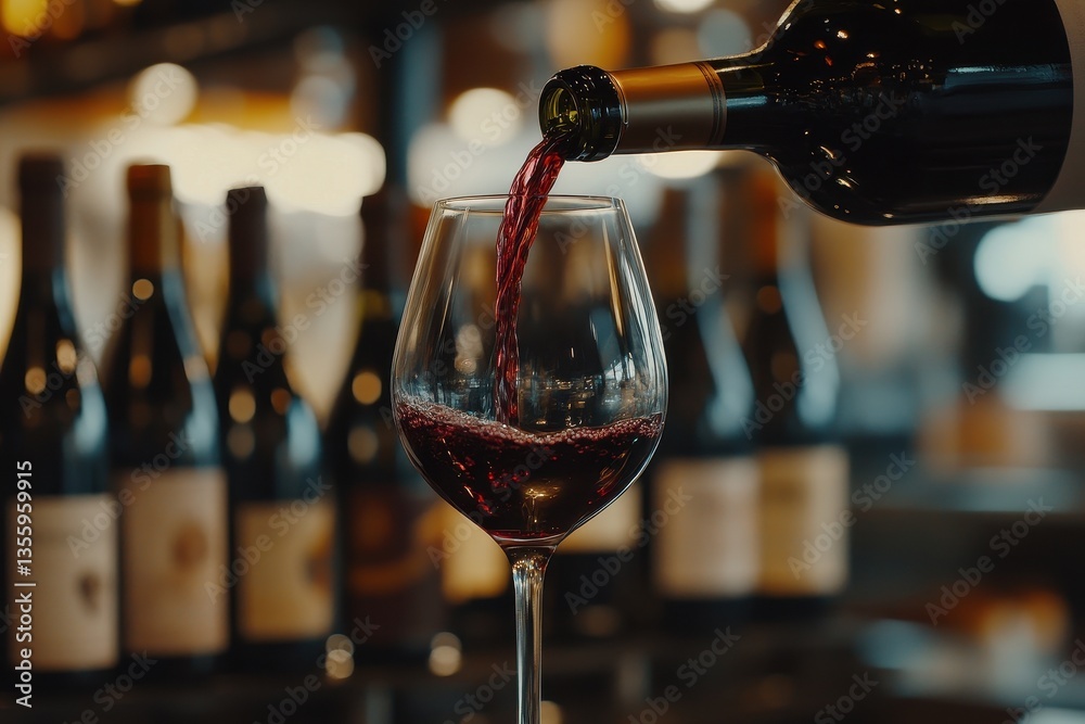 Pouring Red Wine into a Glass