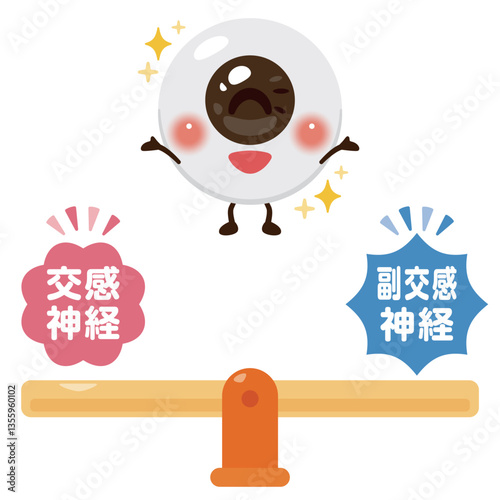 バランスの取れた自律神経と健康的な目のキャラクターイラスト