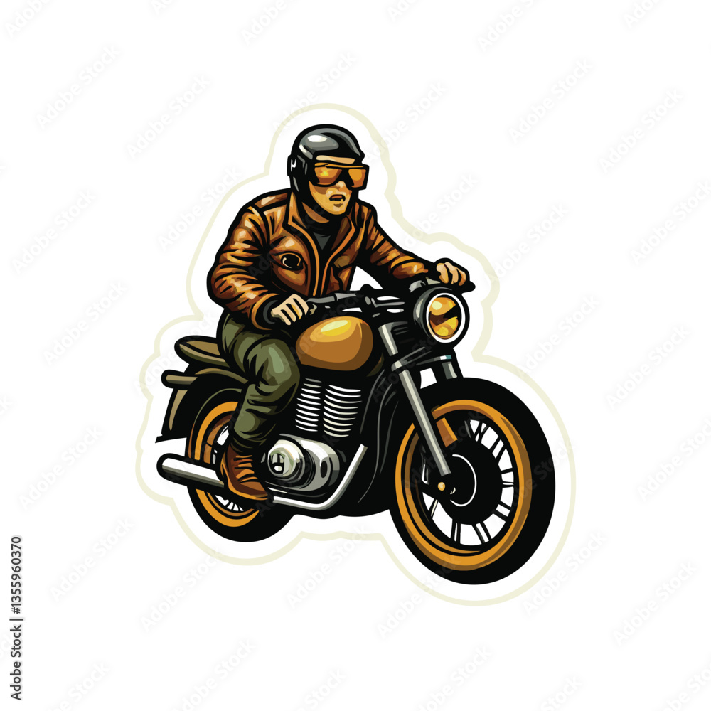 Create a vector illustration of a classic café racer motorcycle, emphasizing sleek lines and vintage details. Include precise details of the engine, handlebars, and seat. Create a vector illustration of a classic café racer motorcycle, emphasizing sleek lines and vintage details. Include precise details of the engine, handlebars, and seat.