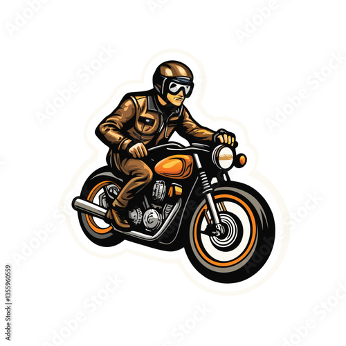 Create a vector illustration of a vintage café racer motorcycle, emphasizing sleek lines and minimalist design. Include details like a low-slung seat and clip-on handlebars.