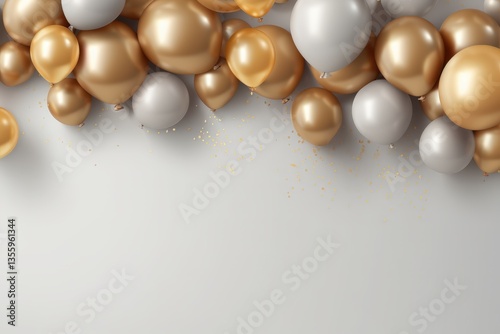 Wallpaper Mural Festive gold & silver balloons float against a solid backdrop, celebratory and elegant Torontodigital.ca