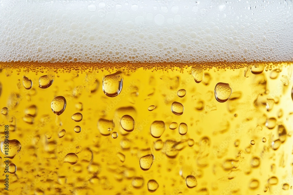 Close-up of a Cold Beer with Sparkling Bubbles