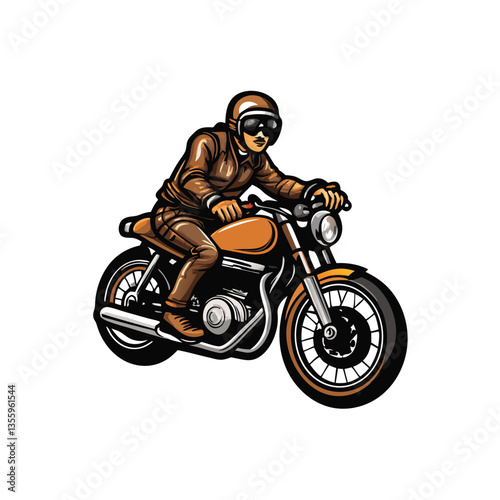 Create a vector illustration of a classic café racer motorcycle, emphasizing sleek lines and minimalist design.  Include details like a dropped handlebar and a single seat.