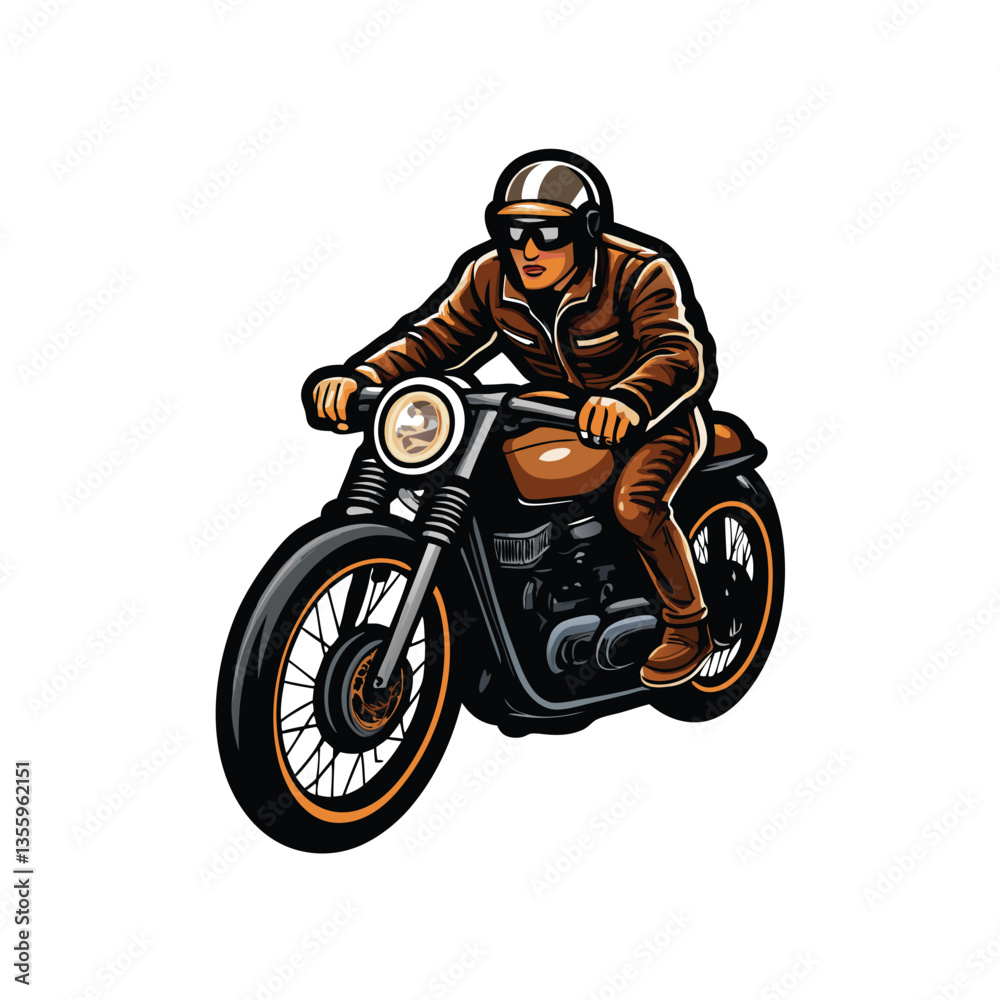 Create a vector illustration of a classic café racer motorcycle, emphasizing sleek lines and minimalist design. Include detailed engine and seat components. Create a vector illustration of a classic café racer motorcycle, emphasizing sleek lines and minimalist design. Include detailed engine and seat components.