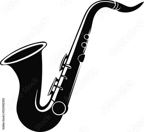 saxophone vector, saxophone silhouette, saxophone illustration, saxophone with white background
