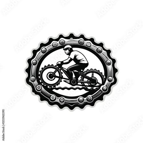 Create a highly detailed vector graphic of a 14-tooth sprocket engaged with a robust chain, showcasing individual links and teeth.  Include realistic shadows and highlights.