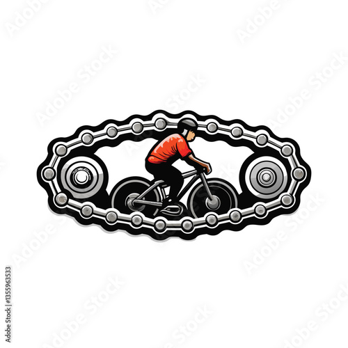 Create a highly detailed vector graphic of a chain and sprocket assembly, showcasing individual links and teeth with precise mechanical detail.  Include realistic wear and shadowing.