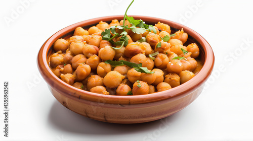 bowl of beans, bowl of peas, Chana masala street food in a big bowl, isolated white background