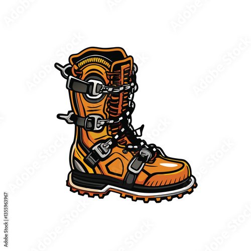 Create a vector graphic of a detailed motocross boot, showing intricate stitching and buckle details. Include two boots in the illustration.
