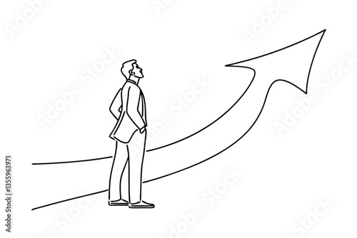 Businessman Observing Upward Trending Growth Arrow Progress