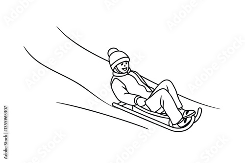 Child sledding downhill winter snow fun outdoor activity joy