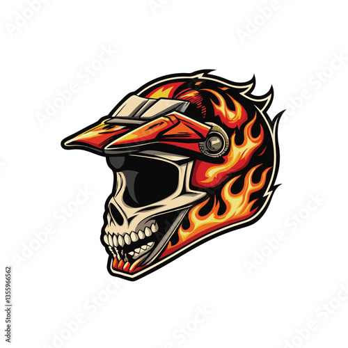 Create a highly detailed vector graphic of a motocross helmet, showcasing intricate design elements and realistic textures.  Include vibrant colors and sharp lines.