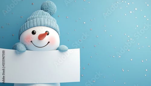 Obraz na płótnie Smiling Snowman Holding Blank Sign w salonie