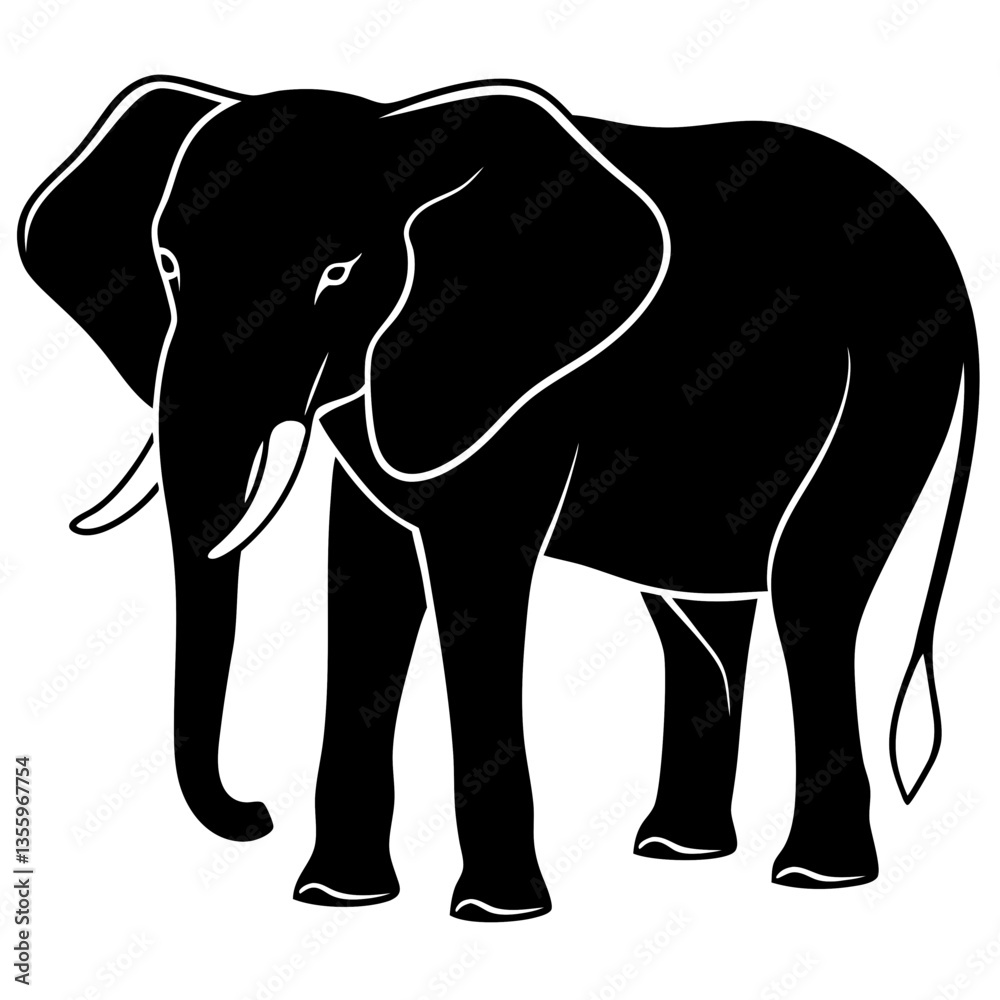 Obraz premium African Elephant silhouette vector black outline, white background