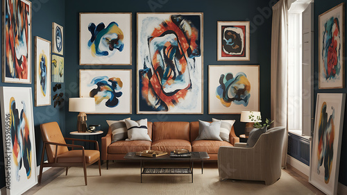 Modern abstract art gallery living room