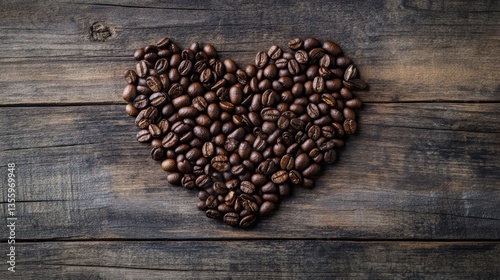 Aromatic Coffee Beans Arranged in Heart Shape on Rustic Wooden Background Romantic Coffee Beans