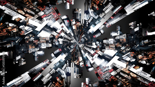 Abstract cityscapes distorted geometric aerial digital art