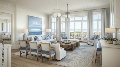 Elegant coastal living room with ocean view and sophisticated design elements