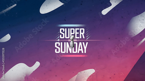 A vibrant textured graphic for Super Sunday featuring a stylized trophy and football