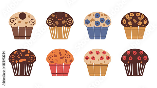 Cute colorful flat vector cupcakes