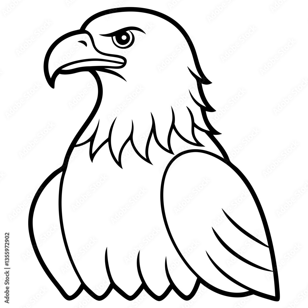 Obraz premium Bald Eagle silhouette vector black outline, white background