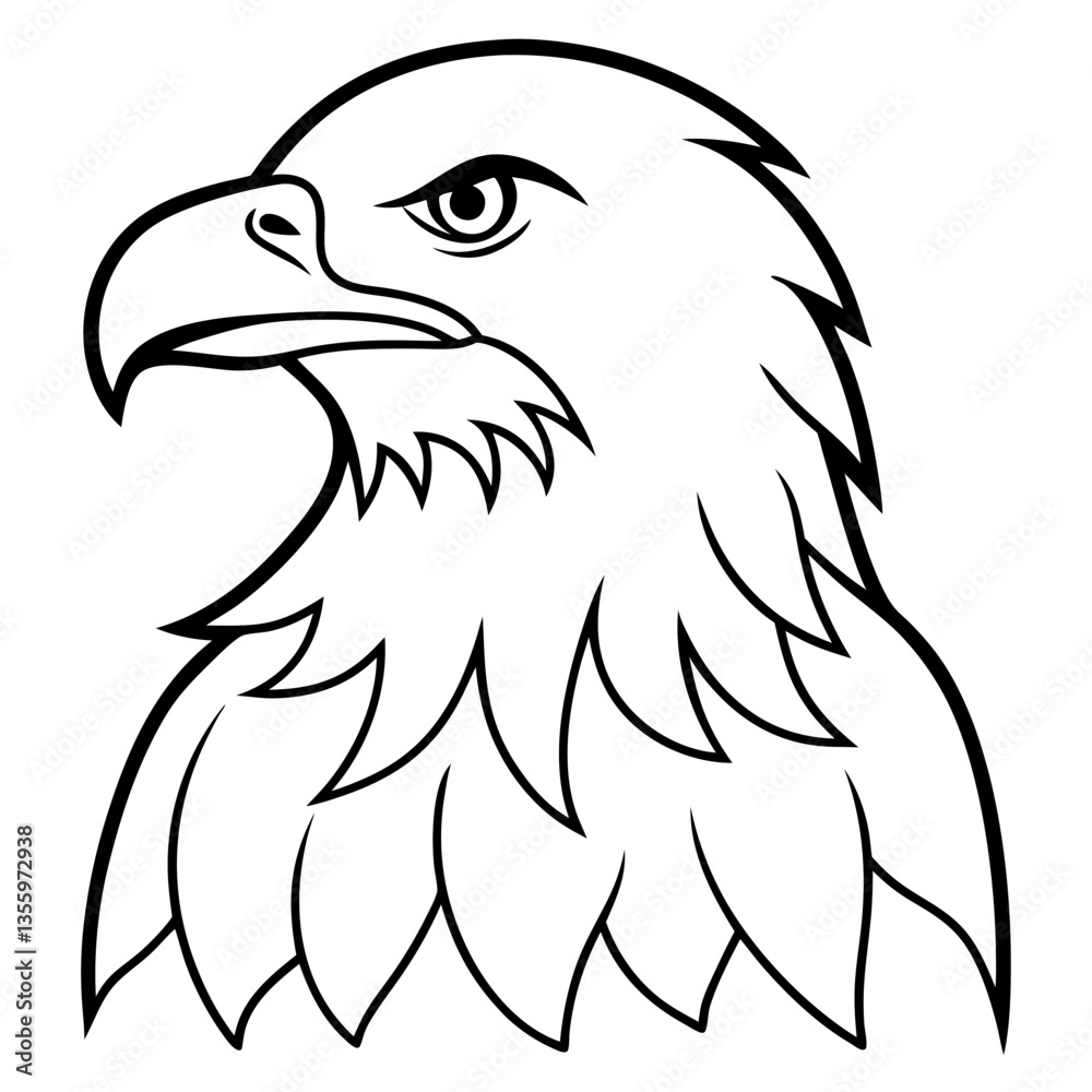 Fototapeta premium Bald Eagle silhouette vector black outline, white background