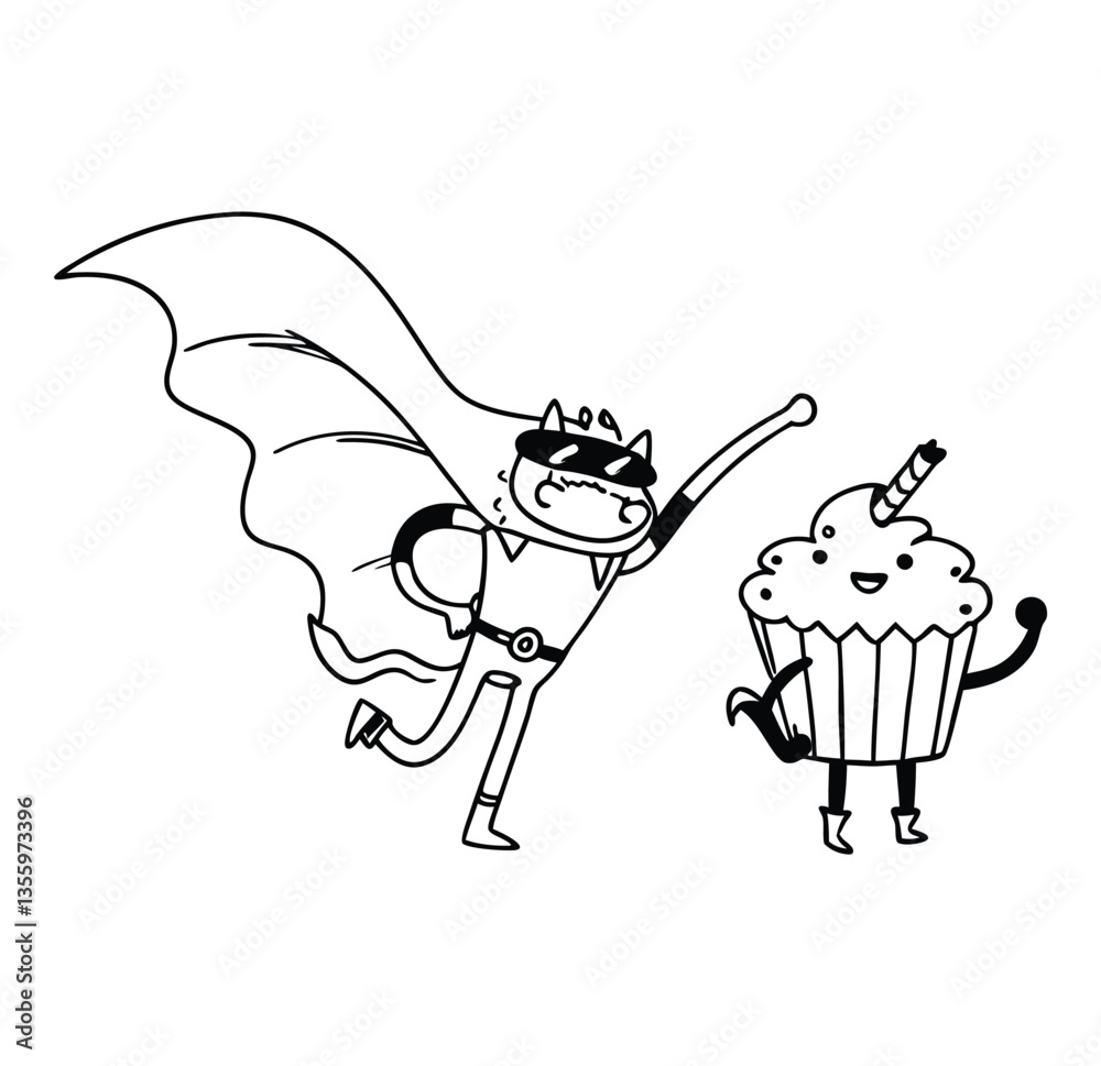 Fototapeta premium Cartoon Fantasy Characters Set – Superheroes, Dragons, Pirates & More