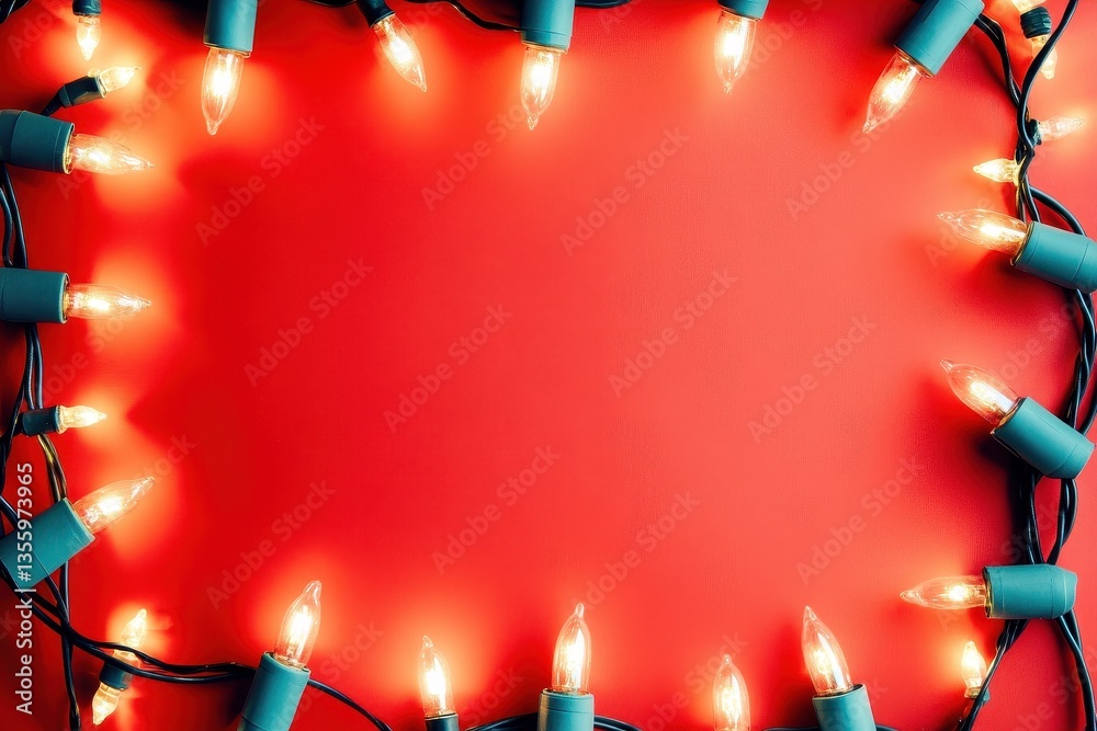 Warm Christmas Lights on Red Background