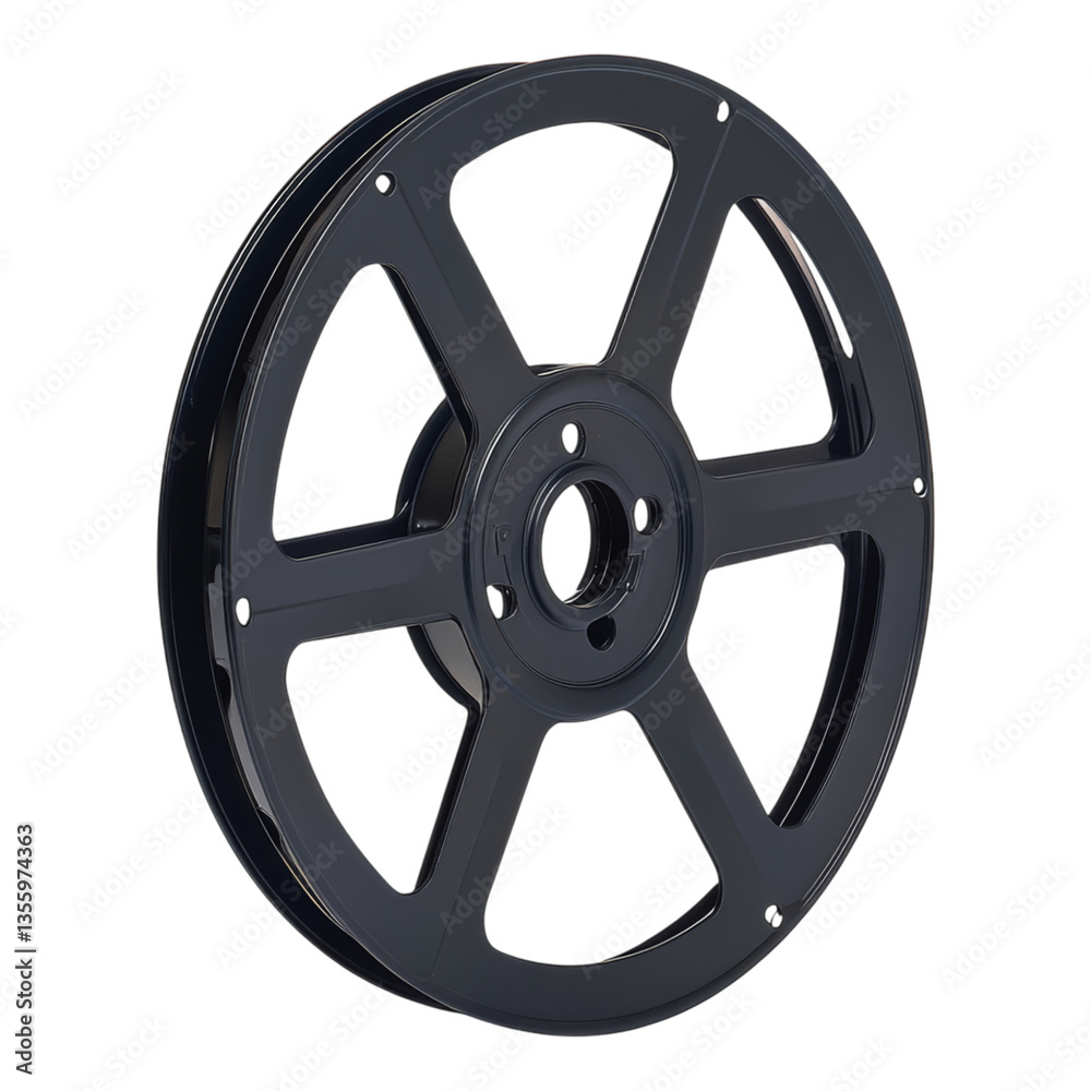 Obraz premium Black Film Reel with Six Spokes and Center Hole