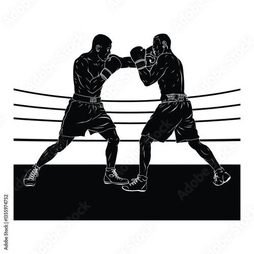Boxer Silhouette, Vector, Icon, Logo, White Background.