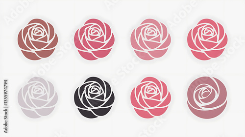 Elegant rose silhouettes in various shades of pink Floral design elements