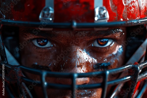 Intense eyes of a determined football player wearing helmet