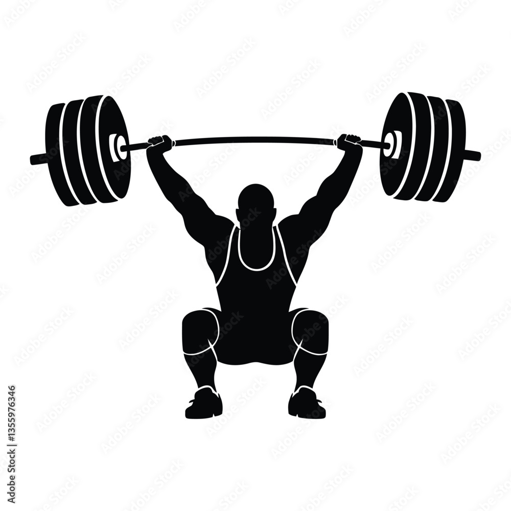Weightlifter Silhouette, Vector, Icon, Logo, White Background. Weightlifter Silhouette, Vector, Icon, Logo, White Background.