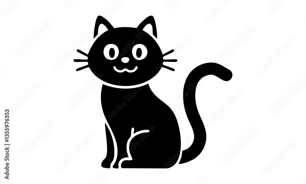 Cute Black Cat Cartoon Silhouette – Playful Vector Pet Design Cute Black Cat Cartoon Silhouette – Playful Vector Pet Design
