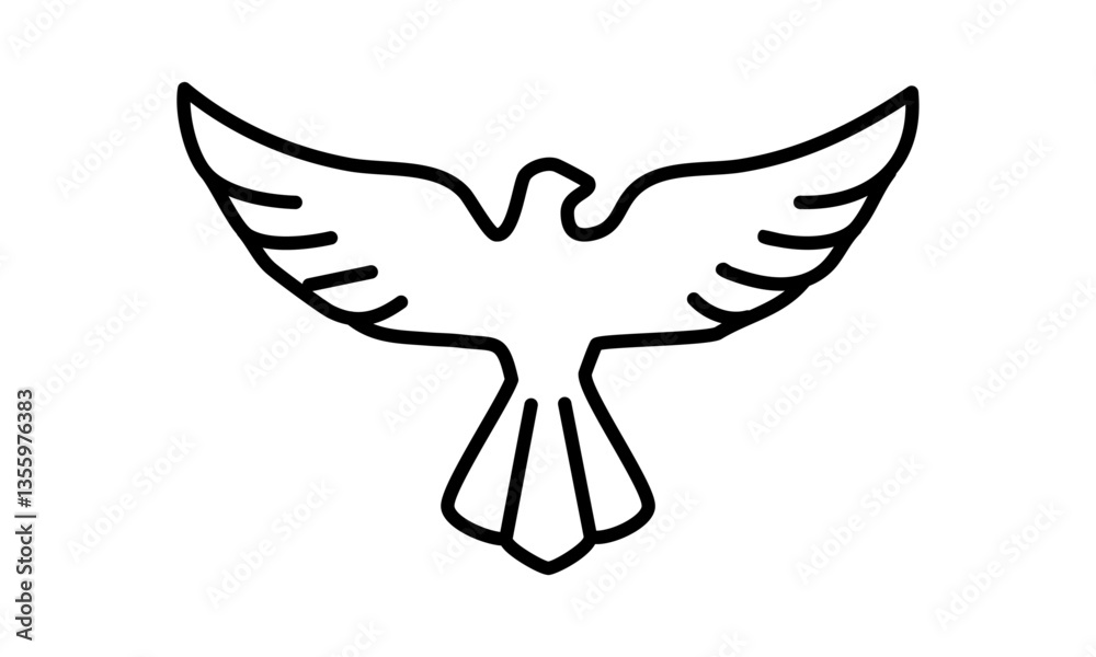 Obraz premium Flying Bird Line Art Silhouette – Minimalist Vector Wings Spread Design