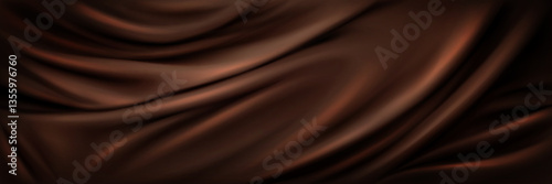 Liquid chocolate swirl texture, dark brown abstract background. Smooth melted cocoa, sweet food with wavy silk cloth effect. Creamy chocolate flowing design for confectionery packaging or dessert menu