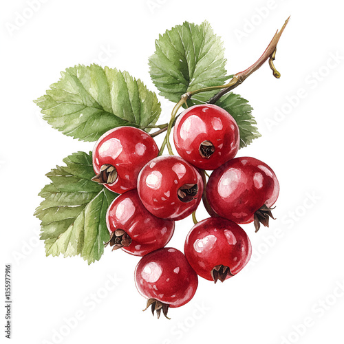 Watercolor Red Currants Realistic Botanical Illustration