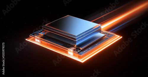 Concept CPU microchip for ai and data network. Close-up view of glowing modern chip gpu card with circuit neon lights, glass layer,laser lights,artificial intelligence computing, futuristic AI science