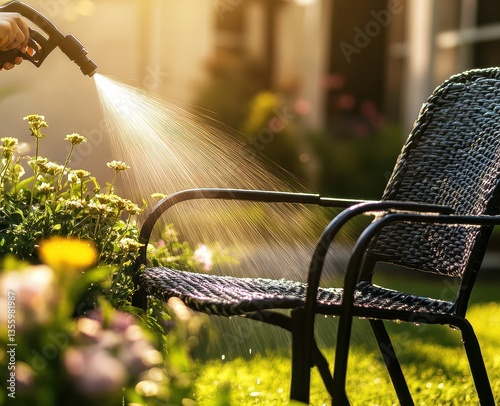 Watering Garden Plants and Outdoor Furniture